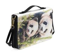 Kuiaobaty Cute Panda Pattern Bible Book Carrying Book Case with Shoulder Strap, Bamboo Forest Pandas Bible Church Bag PU Leather Church Journal Bag
