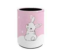 Kuiaobaty Cute Rabbit Print Pencil Holder for Kids Round Leather Pen Holder for School Office Kawaii Bunny Desk Organizer