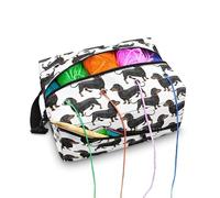 Kuiaobaty Dachshund Dog Print Yarn Storage Bag for Knitting Accessories, Cartoon Puppy Zipper Craft Bag Knitting Tote Bag for Crochet Project