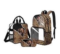Kuiaobaty Dachshund Girls Clear Backpack Set - Leopard Print 17 inch Large Transparent Backpack with Side Pockets Heavy Duty PVC Knapsack for Middle School,3 Pieces
