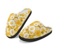 Kuiaobaty Daisy Flowers Women's Indoor/Outdoor Scuff Slipper Memory Foam, Daisy Blossom Yellow Fleece Slippers Shoes for Home, Christmas Gifts