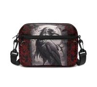 Kuiaobaty Dark Raven Crossbody Bags for Women, Moon Crow Multi Pocket Shoulder Handbags Gothic Damask Floral Shoulder Bags with Adjustable Wide Strap