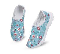 Kuiaobaty Dental Pattern Women's Wide Fit Slip on Sneaker, Tooth Print Breathable Soft Mesh Walking Trainers Comfort Casual Shoes, Blue