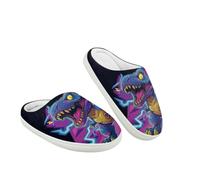 Kuiaobaty Dinosaur Kid's Bedroom Slippers Soft Slip On Slipper, Lightning Dinosaurs Print Fuzzy Linning House Shoes Anti Slip Sole