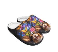 Kuiaobaty Dog Butterfly Slippers for Women Papillon Dog Print Slip On Warm House Shoes, Felt Sandal Slippers Memory Foam Indoor Outdoor