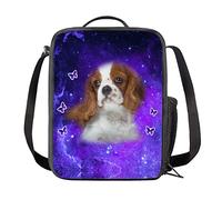 Kuiaobaty Dogs Puppy Print Girls Lunch Bag King Charles Spaniel Dog Thermal Lunch Box Butterfly Children Meal Shoulder Bag for School