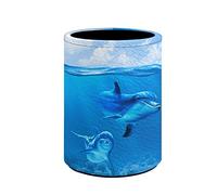Kuiaobaty Dolphins Pencil Holder for Student Kids Sea Fishes Large School Pen Holder Blue PU Leather Round Desk Organizer