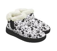 Kuiaobaty Doodle Paws Boots Slipper Women Cute Cat Paws Warm Ladies Fluffy Bootie Memory Foam, Cow Print Indoor Outdoor Slippers Boots Non-Slip Sole, Size 9.5