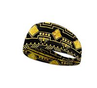 Kuiaobaty Ethnic African Headbands for Men Sweatbands for Sport Workout Gold Geometric Running Headband Tribal Print Black Stretchy Hairband