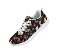 Kuiaobaty Farm Chickens Print Women's Casual Walking Shoes Lightweight, Chicken Rooster Printed Work Shoes Black Breathable Mesh Sneakers