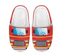 Kuiaobaty Fire Engine Print Boys & Girls Slippers Warm Winter Slip On House Shoes, Fire Trucks Print Fuzzy Cozy House Slippers for Home & Outdoor Use