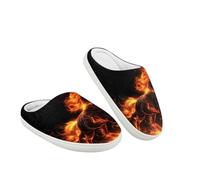 Kuiaobaty Fire Flame Horse Slippers Boys Girls Winter Cozy Slipper, Horse Print Winter Fuzzy Lined Slip On Shoes, Anti-Slip Sole