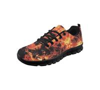 Kuiaobaty Fire Wolf Print Trainers for Men Womens Breathable Mesh Sneakers, Orange Fire Flames Casual Fashion Road Running Shoes Arch Support