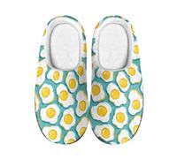 Kuiaobaty Fired Eggs Print Womens Cozy Memory Foam Scuff Slippers Sandal, Cute Egg Pattern Indoor Slippers Indoor Outdoor Anti Skid Home Shoes