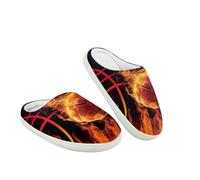Kuiaobaty Fires Basketball Cosy Slippers for Children Boys, Flame Basketball Print Fuzzy Slippers House Shoes for Indoor Outdoor, Anti-Slip