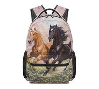 Kuiaobaty Floral Horse Backpack for Girls Kids - 17 Inch Large Capacity School Backpack with Main Compartment for Middle School Ages 10-12, Pink