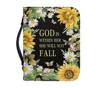 Kuiaobaty Flowers Blessed Quotes Bible Cover Case with Handle, Floral Carrying Church Protective Bag with Pen Pockets, Book Sleeve