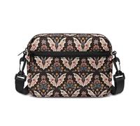 Kuiaobaty Folk Bats Floral Crossbody Bags for Women, Ethnic Bat Flowers Multi Pocket Shoulder Handbags & Shoulder Bags with Adjustable Wide Strap