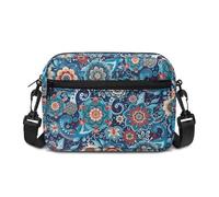 Kuiaobaty Folk Floral Small Crossbody Bags for Women Multi Pockets Boho Ethnic Floral Blue Shoulder Handbags Chest Sling Bag for Working Travel Daily