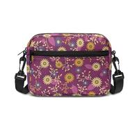 Kuiaobaty Folk Floral Women Crossbody Bags Shoulder Handbags, Purple Hippy Flowers Ladies Shoulder Bags Wallet Zipper Phone Pouch Adjustable Strap