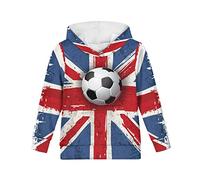 Kuiaobaty Football British Flag Kids Sweatshirt 7-8 Years Football Lovers Hooded Pullover Tops for Boys Blue Red Teens Hoodie with Pocket