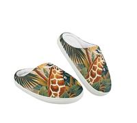 Kuiaobaty Forest Giraffe Print Kids' Fuzzy Slippers Warm Slip On Slipper, Animal Giraffe Floral Cozy House Shoes Anti-Slip Sole for Winter