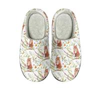 Kuiaobaty Fox Floral Print Women Slippers Hard Sole Women Flannel Bedroom Shoes, Painting Animal Flowers Fluffy Slip-on House Shoes