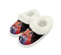 Kuiaobaty Fox Painting Women's Comfy Slippers Fluffy Collar Memory Foam, Watercolor Animal Fox Bedroom Slippers Clog Soft Comfy Non Slip Home Shoes