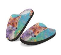 Kuiaobaty Fox Painting Women's Slippers Soft Memory Foam, Oil Painted Fox Slip on House Shoes Indoor Outdoor Hard Rubber