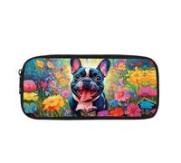 Kuiaobaty French Bulldog Flowers Pencil Case for Girl School Supplies Storage Bag, Cute Puppy Dogs Kids Durable Pencil Pouch