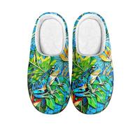 Kuiaobaty Frog Leaf Womens Comfy Slippers Memory Foam Stained Glass Frog Scuff Slippers, Indoor Outdoor Home Shoes with Warm Lining, Anti Skid