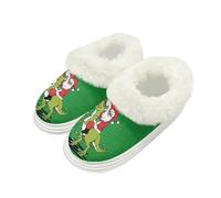 Kuiaobaty Funny Dinosaur Print Women's Slippers Winter Xmas Dino Santa Claus Cozy Warm Slipper Memory Foam, Green House Shoes Fluffy Collar