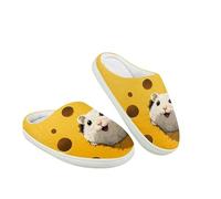 Kuiaobaty Funny Mouse Print Kids Winter Slippers Memory Foam Cheese Mouse Print Slip On House Shoes Warm Fleece Lining, Indoor/Outdoor Use