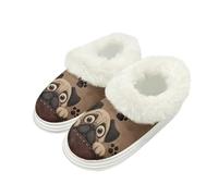 Kuiaobaty Funny Pug Dog Slippers Women Memory Foam Winter Slipper with Fluffy Collar, Cute Pug Puppy Paw Comfort House Fleece Lining Home Shoes