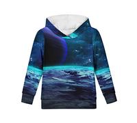 Kuiaobaty Galaxy Planets Boys Hoodies with Pocket Teen Kids School Sweatshirt Blue, Outer Space Pullover Long Sleeve T Shirt for Astronomy Fan