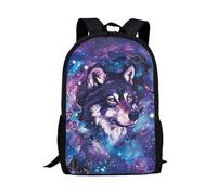Kuiaobaty Galaxy Starry Wolf School Backpack for Girls Teens, Painting Wolves Rucksack Purple Blue Stars Bookbag Casual Daypack