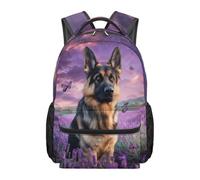 Kuiaobaty German Shepherd Lavender Backpack for Girls 8-10, Large Bookbag for Kids Primary Elementary School Aesthetic 17 Inch Backpacks