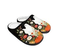 Kuiaobaty Ghost Floral Slippers for Women Halloween Ghost Winter Comfort House Fleece Lining Scuff Slippers Home Shoes Memory Foam