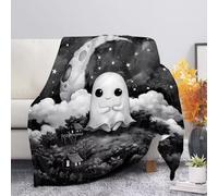 Kuiaobaty Ghost Print Throw Over Blanket for Women Moon Stars Night Ghosts Fleece Throw Blanket Decor for Sofa, Couch, Soft Plush Bedspread