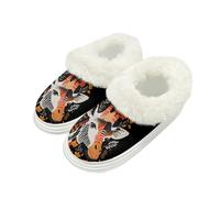 Kuiaobaty Giraffe Print Women's Flannel Slippers Soft Memory Foam, Animal Giraffe Painting Slip on House Shoes with Fluffy Collar, Indoor Outdoor Hard