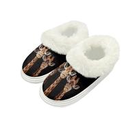 Kuiaobaty Giraffe Print Women's Fluffy Slippers Fluffy Collar, Funny Animal Slip-on Indoor House Shoes Memory Foam Winter Slippers with Warm Fleece Lining