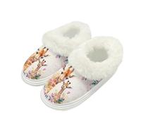 Kuiaobaty Giraffe Print Women's Slippers Memory Foam Slippers, Giraffe Mom Child Floral Fluffy Collar Comfy Winter House Shoes Non Slip
