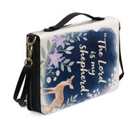 Kuiaobaty God Quotes Bible Case Large Size Book Carrying Bag with Handle, Deer Floral Lord Saying PU Leather Book Protective Bag with Shoulder Strap,XL