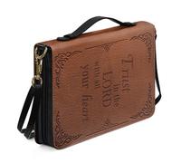 Kuiaobaty God Quotes Pattern Bible Cover Faux Leather Case Book Bag with Pen Slots, Inspiring Word Carrying Book Case Gift for Book Lover, Brown