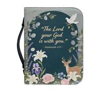 Kuiaobaty God Saying Bible Bag Book Cover Holder for Women, Deer Pigeon Floral Dustproof Church Bible Case with Handle, God with You,XL