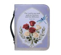 Kuiaobaty God Saying Book Cover Bible Case for Women, Roses Dragonfly Lord Quotes Book Organizer for Church Christian Bag Large, Purple,XL