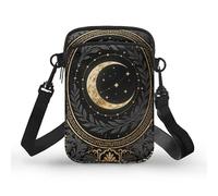 Kuiaobaty Gold Crescent Moon Crossbody Purses for Women Cellphone Credit Card Wallet, Gothic Celestial Stars Small Sing Bag