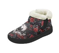 Kuiaobaty Gothic Bat Womens Fluffy Lined Bootie Slippers Bat Spiderweb Roses Warm Cosy Slip on Winter Slippers Memory Foam Ankle Boots, Size 7.5