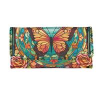 Kuiaobaty Gothic Butterfly Women Long Purses Stained Glass Butterflies Flowers Trifold Pu Leather Clutch Wallet Bag with Cards Slots
