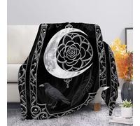 Kuiaobaty Gothic Raven Fuzzy Plush Blanket for Women Men Cozy Fleece Throw Over, Silver Crescent Moons Crow Print Soft Cozy Blankets for Bed, Couch